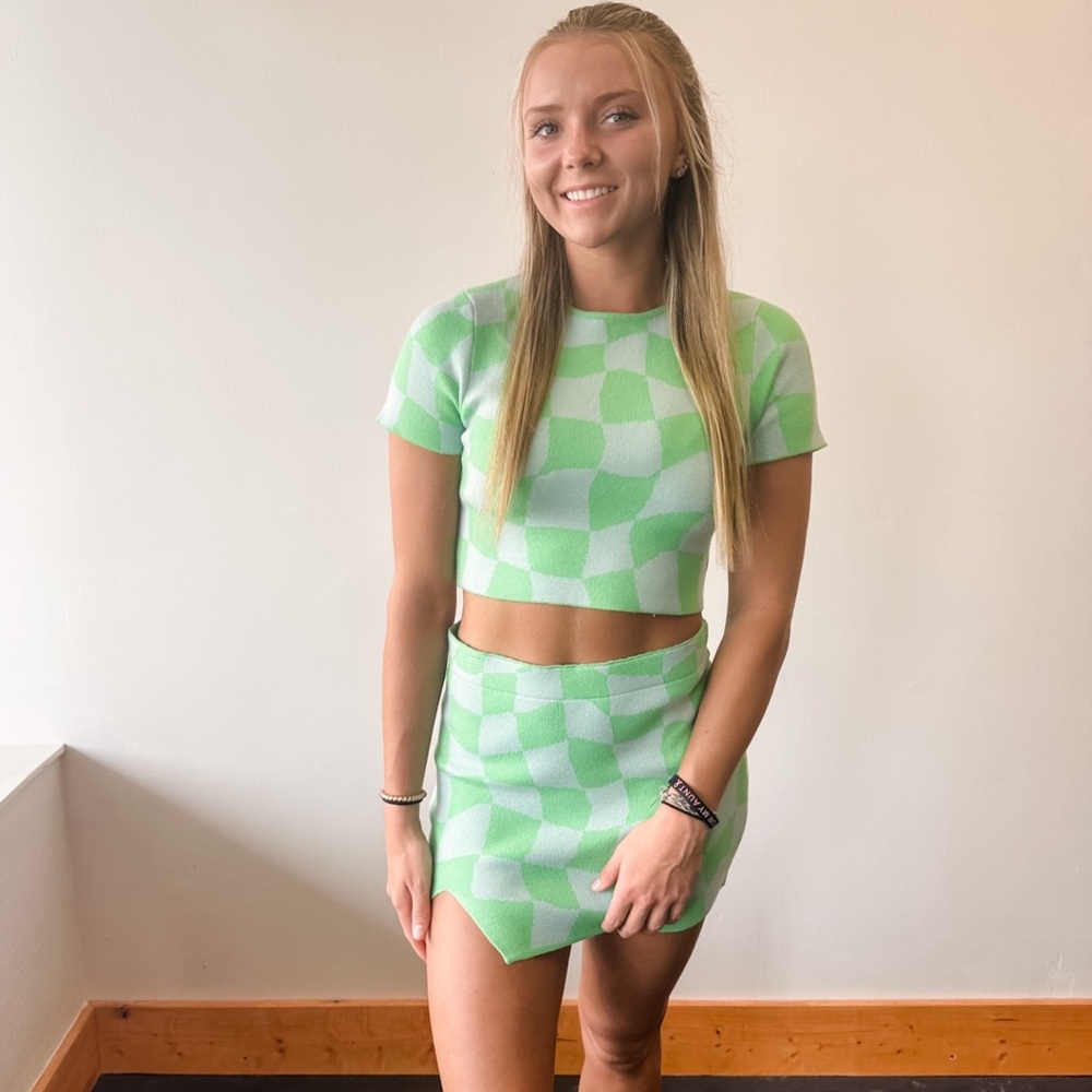 HYFVE Green Checkered Skirt Set